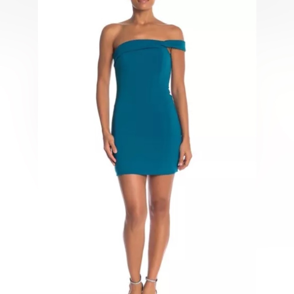 Jay Godfrey Teal One Shoulder Mini Dress